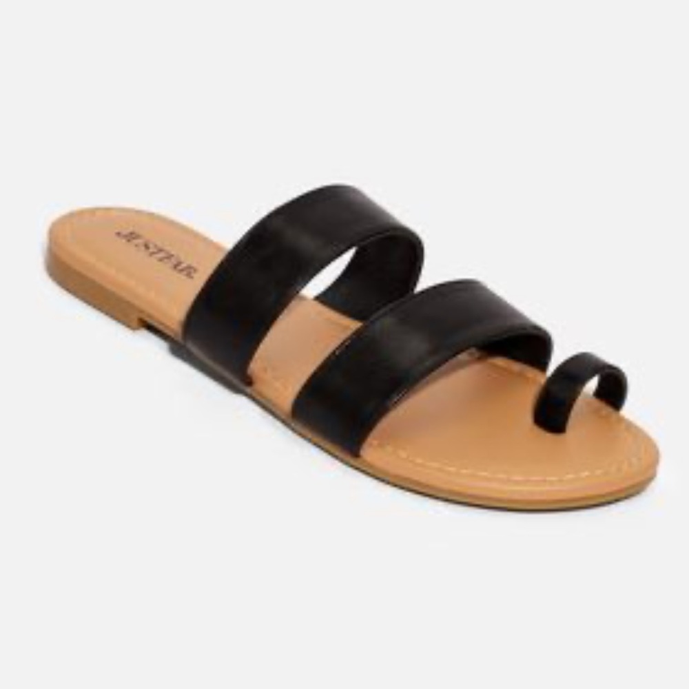 New Just Fab Beach Bum Black Strap Slide Sandals Women’s  9M